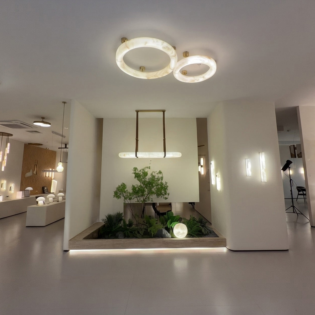 Orbis Medium LED Alabaster Semi-Flush Ceiling Light - Brushed Brass