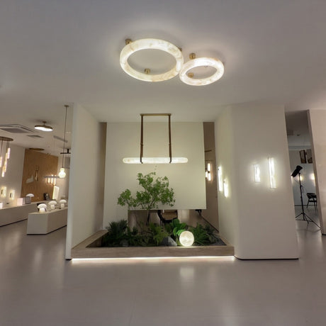 Orbis Medium LED Alabaster Semi-Flush Ceiling Light - Brushed Brass