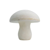 Morfia Mushroom Alabaster Table Lamp in Soft White, carved solid alabaster with a rounded dome cap and curved stem, shown on a plain white background.
