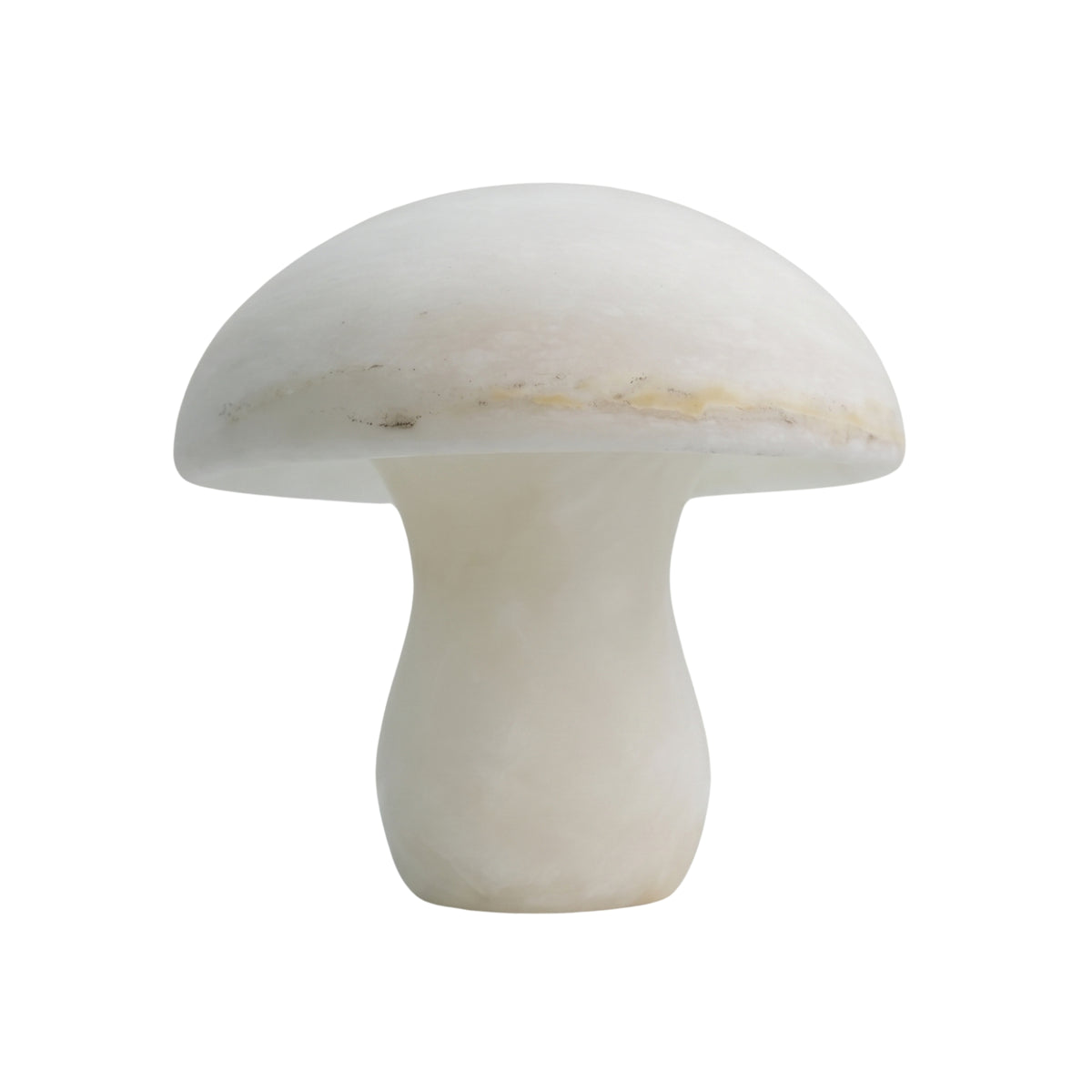 Morfia Large Mushroom Alabaster Table Lamp in natural white stone with a domed cap and rounded waisted base, shown on a plain white background.