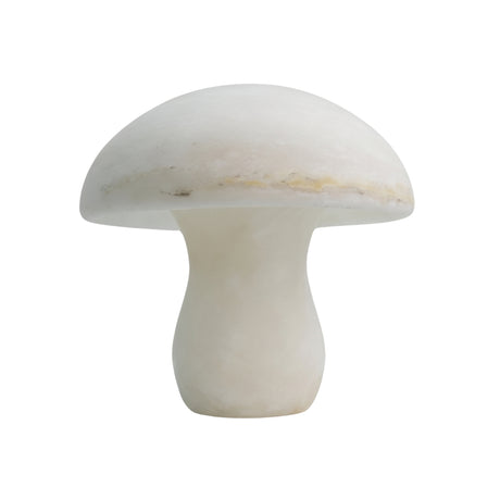 Morfia Large Mushroom Alabaster Table Lamp in natural white stone with a domed cap and rounded waisted base, shown on a plain white background.