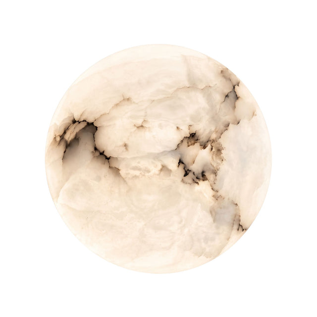 Orvani LED Large Round Alabaster Wall Light in soft white, natural stone dome with warm veining shown on a plain white background.