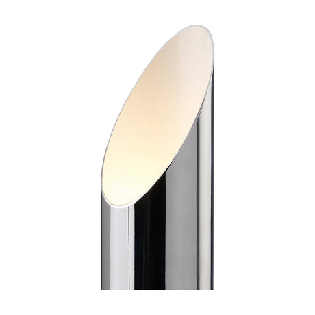 Indio GU10 Table Lamp 90mm in polished chrome, a cylindrical iron uplighter with an angled top opening, shown close-up against a plain white background.