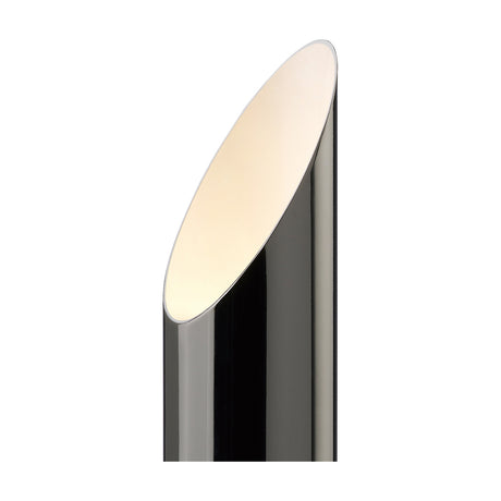 Indio GU10 Table Lamp in black chrome, close-up of the angled cylindrical top with visible GU10 bulb, set against a plain white background.