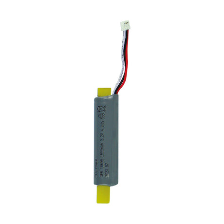 ESP Duceri 3.2V 1800mAh LiFePO4 emergency lighting battery in a grey cylindrical cell with red, black and white wire lead and connector, on white.