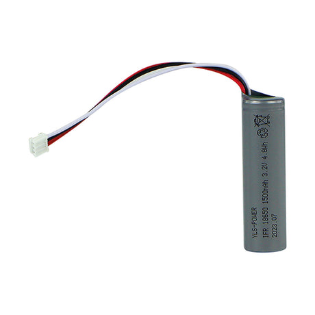 ESP Duceri 3.2V 1800mAh Lithium Iron Phosphate cylindrical emergency lighting battery with white connector lead on a plain white background.