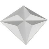 White 3D PVC wall panel, 50 x 50cm, with a diagonal four-pointed star design formed by raised triangular facets meeting at a central ridge, shown on a plain background.