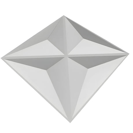White 3D PVC wall panel, 50 x 50cm, with a diagonal four-pointed star design formed by raised triangular facets meeting at a central ridge, shown on a plain background.
