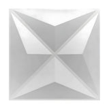 White PVC 3D wall panel, 50 x 50cm, with diagonal grooves forming a four-pointed star of raised triangular facets, shown on a plain white background.