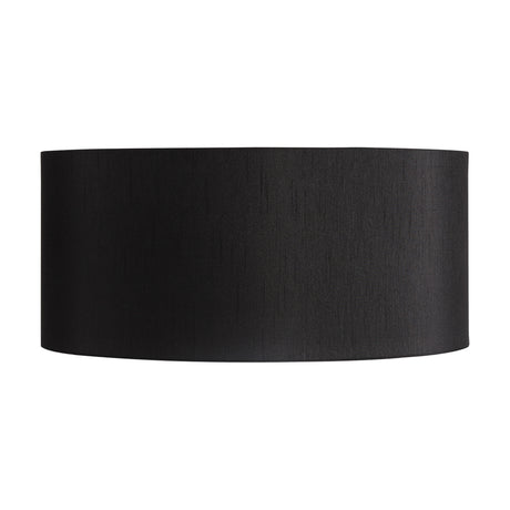 Sigma Cylinder Lamp Shade 40cm in black faux silk fabric, a wide low drum shape with white interior lining, shown on a plain white background.