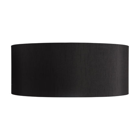 Sigma Cylinder Lamp Shade in black faux silk, a wide 50cm drum shape with white laminate lining inside, shown on a plain white background.