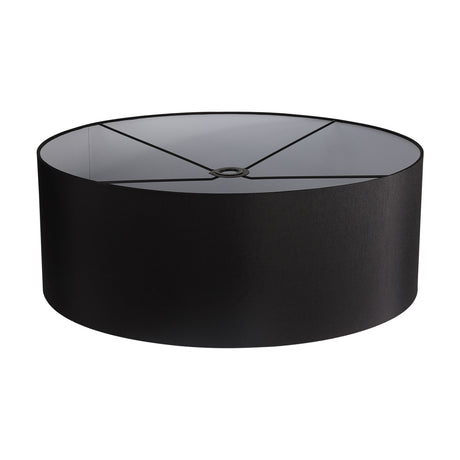 Sigma Cylinder Lamp Shade in black faux silk, 60cm wide drum shape with white lining and visible support struts, shown on a plain white background.