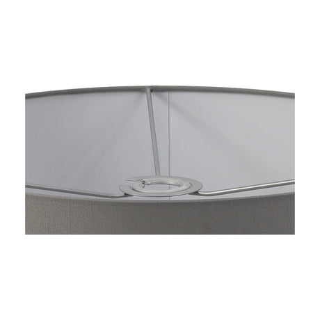 Close-up of the Sigma Cylinder Lamp Shade 40cm in grey faux silk, showing the white laminate interior lining and metal spider fitter ring at the top.