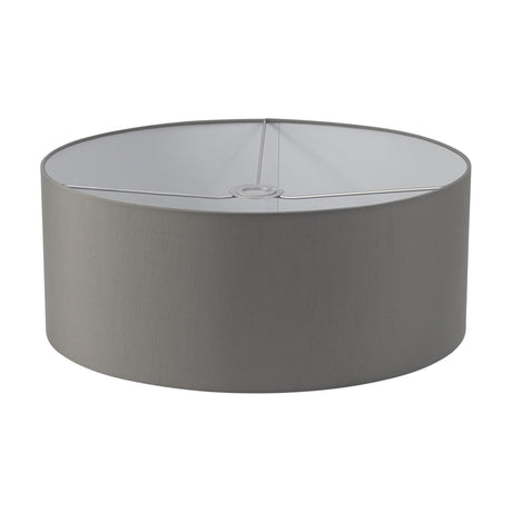 Sigma Cylinder Lamp Shade 50cm in grey faux silk fabric with white laminate interior, a wide, shallow drum shape shown on a plain white background.