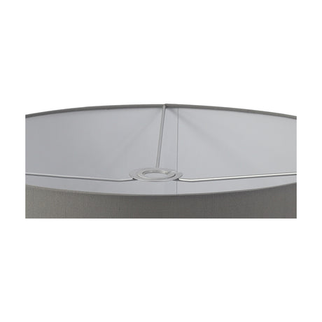 Close-up interior view of the Sigma Cylinder Lamp Shade 50cm in grey faux silk, showing the white laminate lining and metal support strut with fitting ring.