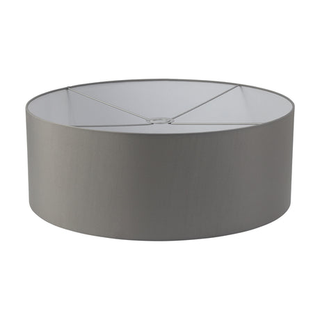 Sigma Cylinder Lamp Shade in grey faux silk fabric, 60cm wide drum shape with white lining and spider fitter, shown on a plain white background.