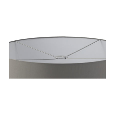 Close-up of the Sigma Cylinder Lamp Shade 60cm in grey faux silk, showing the white laminate interior lining and metal spider fitting frame against a plain background.
