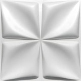 White PVC 3D wall panel, Four Petal Cushion design, 50 x 50cm, with four square cushioned sections divided by a cross-shaped channel, shown on a plain background.