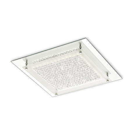 Gina 18W flush ceiling light, 36cm square with crystal panel in a polished chrome frame, integrated LED, shown at an angle on a plain white background.