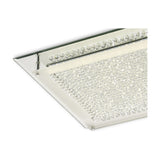 Close-up corner view of the Gina 21W flush ceiling light, showing crystal-filled glass panel with integrated LED strip framed by a polished chrome edge on a white background.
