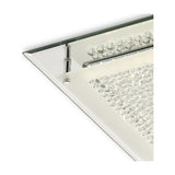 Close-up corner detail of the Gina 21W Flush Ceiling Light, showing crystal glass panels, integrated LED strip, and polished chrome bracket against a mirrored frame.