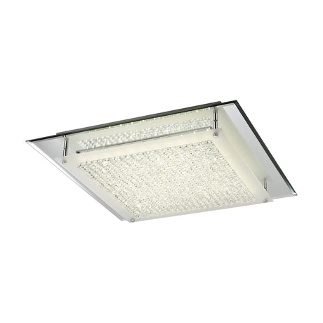 Gina 24W square flush ceiling light, 50cm, with mirrored crystal panels in a polished chrome frame, integrated LED, shown on a plain white background.