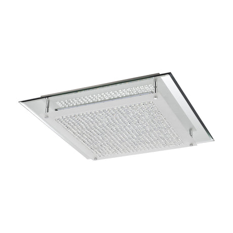 Gina 24W square flush ceiling light, 50cm, with crystal-filled panels over a mirrored backing in a polished chrome frame, shown at an angle on a plain white background.