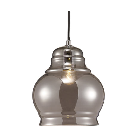 Ariel E27 Pendant Light in 20cm smoked glass with polished chrome fitting and black cable, shown with a visible bulb against a plain white background.