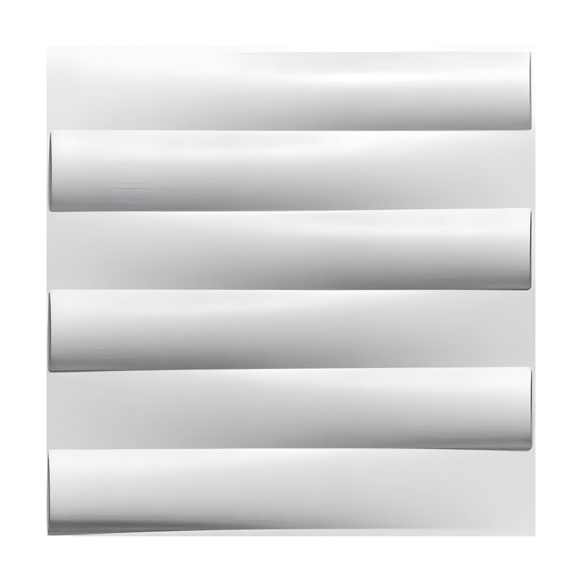 White 50 x 50cm 3D PVC wall panel featuring six stacked horizontal bars with rounded faces and alternating offset ends, shown on a plain white background.