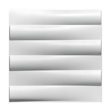 White 50 x 50cm 3D PVC wall panel featuring six stacked horizontal bars with rounded faces and alternating offset ends, shown on a plain white background.