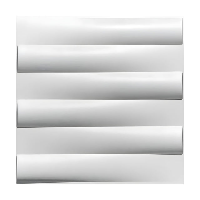 White 50 x 50cm 3D PVC wall panel featuring six stacked horizontal bars with rounded faces and alternating offset ends, shown on a plain white background.