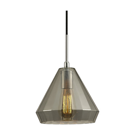 Markus Cone Pendant Light, 23cm smoked mirror glass shade with polished chrome ceiling mount and cord, showing a visible E27 bulb, on a plain white background.