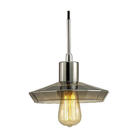 Markus E27 pendant light with a shallow 22.5cm smoked mirror glass shade and polished chrome fitting, shown with an exposed filament bulb on a white background.