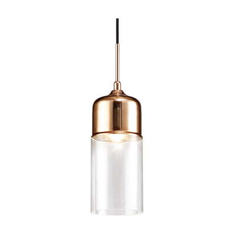 Mia E27 Pendant Light 13cm in Copper, featuring a slim clear glass tube beneath a copper cap and cord, shown against a plain white background.