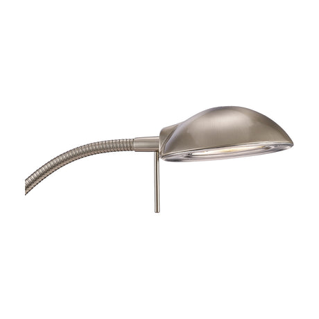 G9 table lamp with 30cm gooseneck arm and oval dome shade in satin nickel finish, shown on a plain white background.