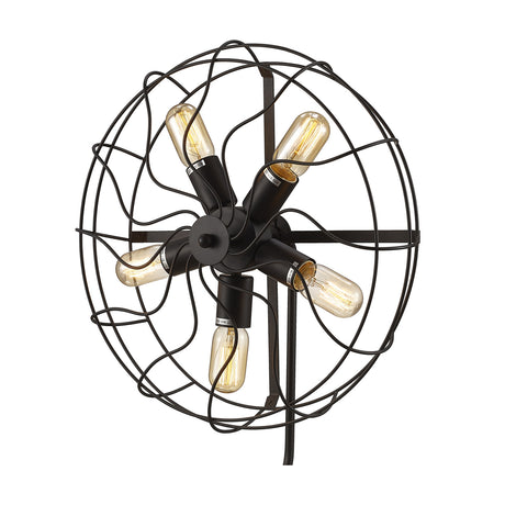 Claudia 5 Light E27 Table Lamp in black iron, styled as a fan-inspired wire cage with five exposed tubular bulbs on a central hub, shown on a plain white background.