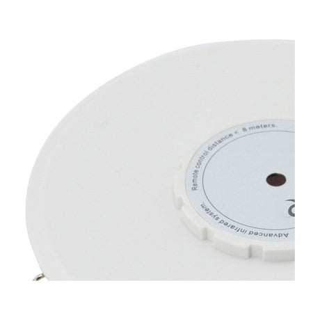 Close-up of the Espial Round Infrared Receiver in white plastic, showing the shallow disc, central sensor lens, and "Advanced infrared system" text on a light background.