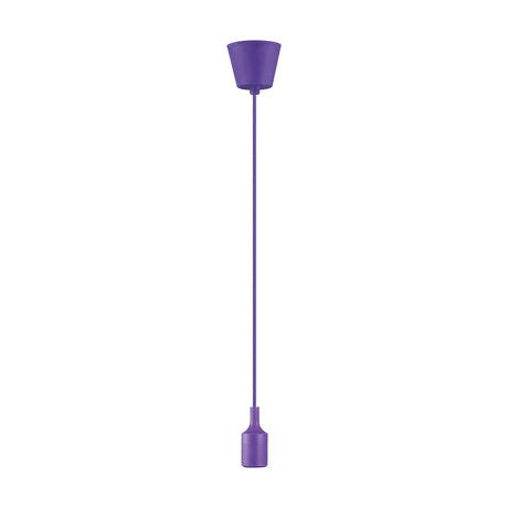 Dreifa single E27 lampholder in muted purple plastic with silicone sleeve, 90mm ceiling base and matching flex on a 1.5m drop, shown against a white background.