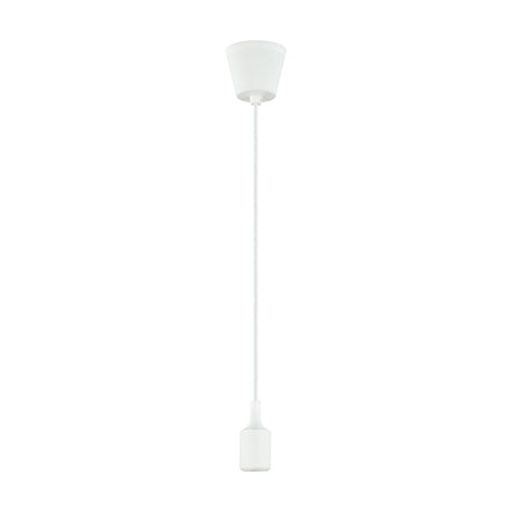 Dreifa Single E27 Lampholder pendant fitting with matt white 90mm ceiling base, white flex cord and silicone lampholder cover, shown on a plain white background.