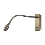 Winslow Oval Wall Light in antique brass, with a flexible gooseneck arm, oval 62mm head, rectangular wall plate and toggle switch, shown on a plain white background.