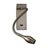 Winslow Oval Wall Light in antique brass, featuring a rectangular backplate, flexible gooseneck arm, oval 62mm LED head and toggle switch, shown on a plain white background.
