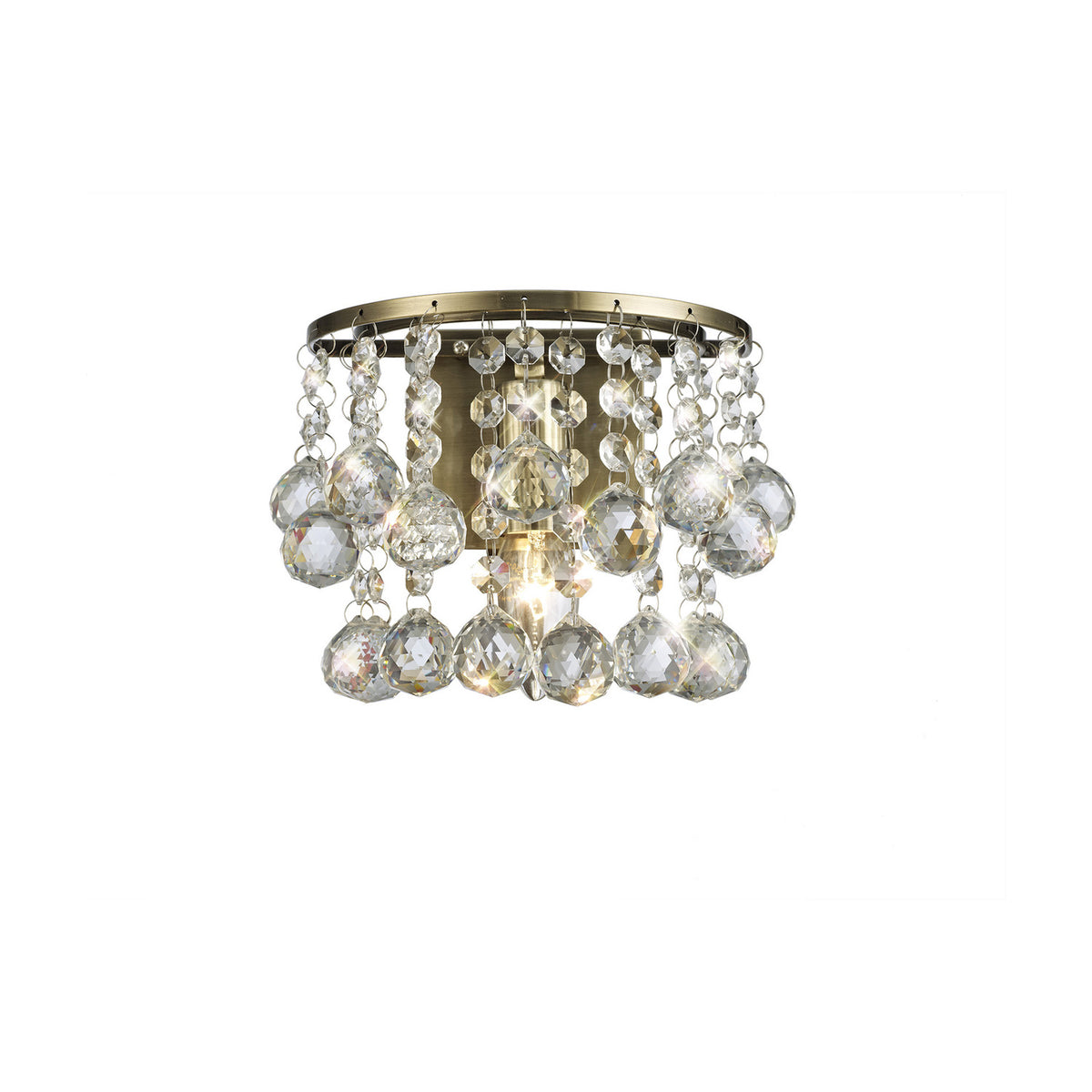 Acton E14 Sphere Crystal Switched Wall Light 23cm - Antique Brass