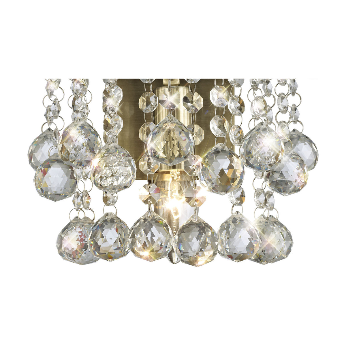 Acton E14 Sphere Crystal Switched Wall Light 23cm - Antique Brass
