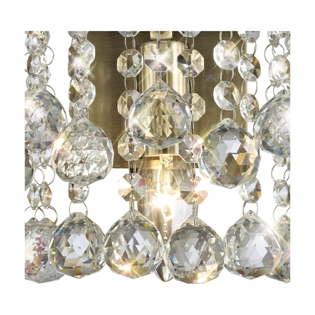 Acton E14 Sphere Crystal Switched Wall Light 23cm - Antique Brass