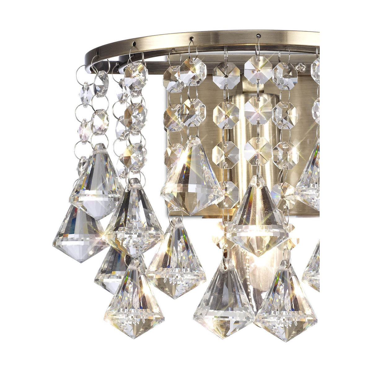 Acton Crystal Prism Switched Wall Light 23cm - Antique Brass