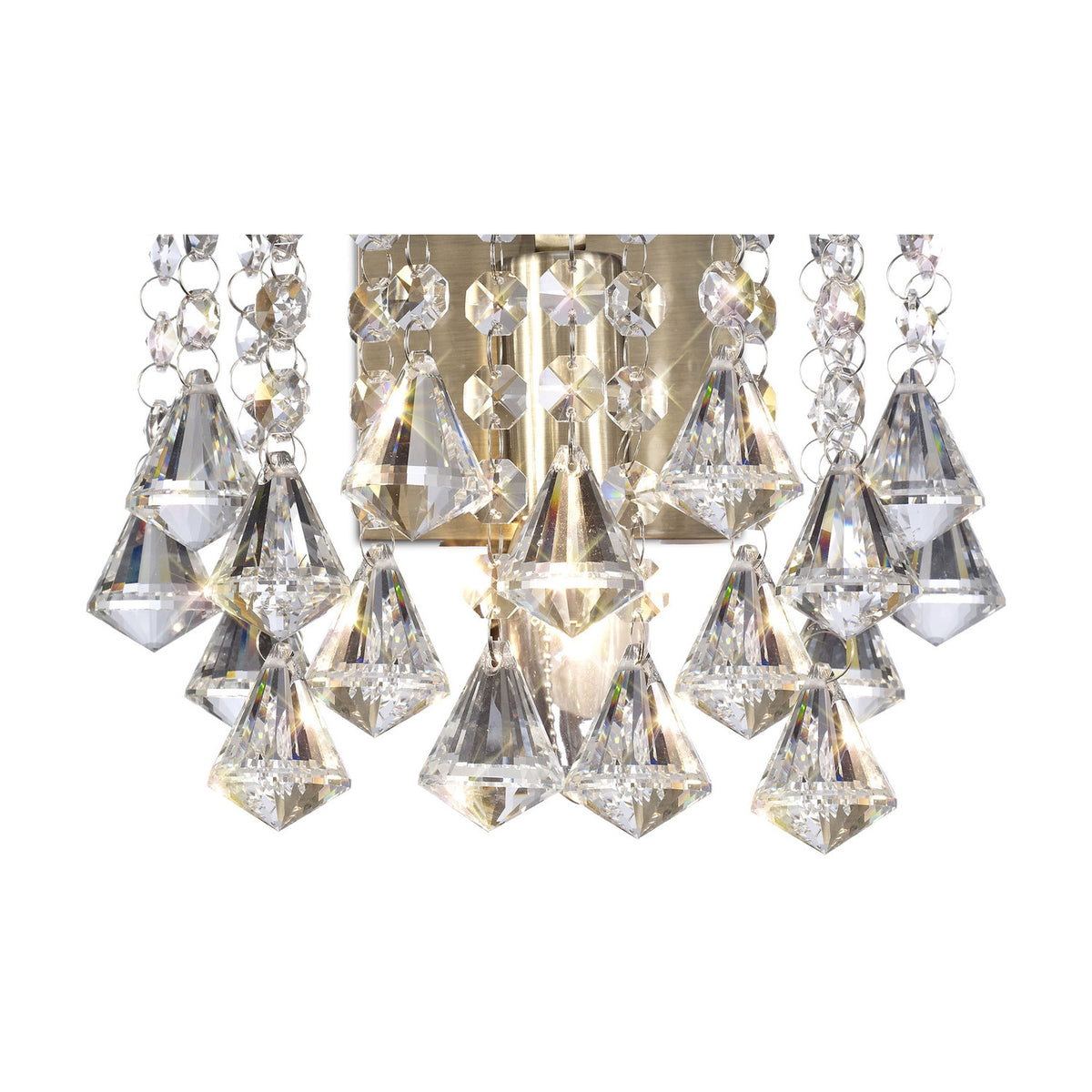 Acton Crystal Prism Switched Wall Light 23cm - Antique Brass
