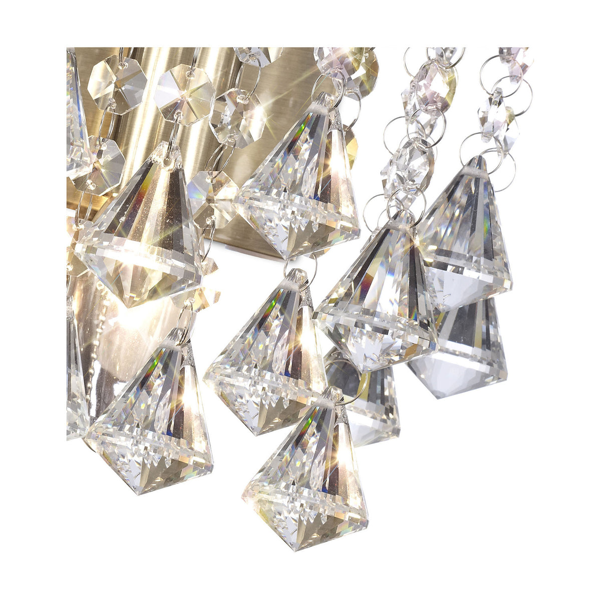 Acton Crystal Prism Switched Wall Light 23cm - Antique Brass