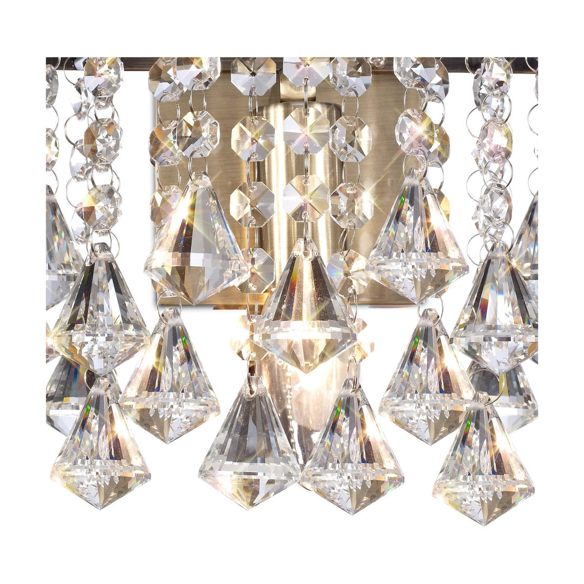 Acton Crystal Prism Switched Wall Light 23cm - Antique Brass
