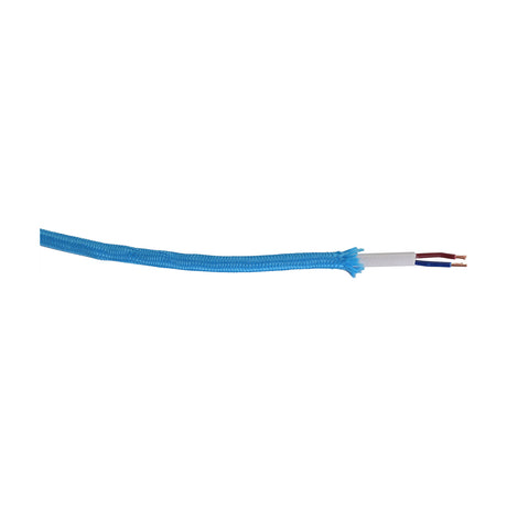 Cavo Cable in blue, 6mm diameter, showing woven fabric braid over white inner sheath with exposed twin copper cores, on a plain white background.