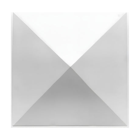 White PVC 3D wall panel, 50 x 50cm square with a single raised pyramid design, four triangular faces meeting at a centre point, shown on a plain white background.